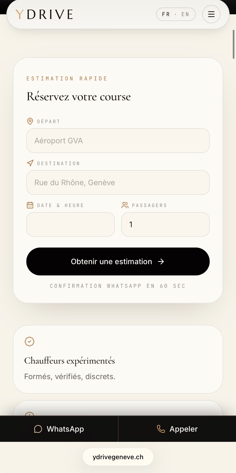 Site YDRIVE — formulaire de réservation